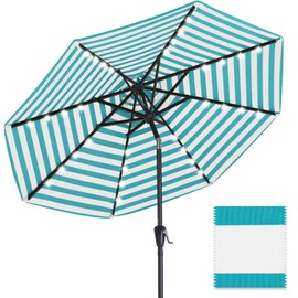 ABCCANOPY OLEFIN® 5-Year No Fading Patio Umbrella with Solar Lights (Turquoise Stripe)