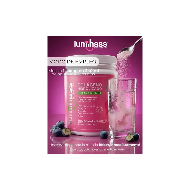 Colágeno Hidrolizado Lumihass Sabor Arándano 725 Porciones Adicionado Omega Aguacate