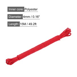 QUARKZMAN Polypropylen-Seilgeflecht 15M/49.2ft 3/16" 4mm Rot für den Innen- und Außenbereich Camping Wäscheleine