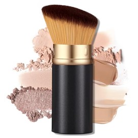 Brocha de maquillaje retráctil Kabuki: brocha de viaje todo en uno para base, polvos, rubor, líquidos y cremas | Portátil y fácil de usar para mujeres y principiantes (negra)
