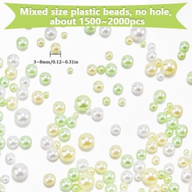 SUNNYCLUE 1 Box 1500 Pieces Beads Without Hole Green Bubble Beads Bulk Mixed Sizes Large Small Beads Plastic Yellow Round Beads for Jewellery Making DIY Crafts Earrings Necklaces