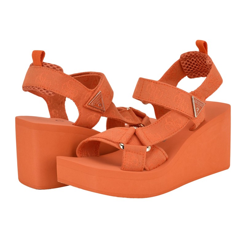 GUESS Women's Daysa Wedge Sandal, Orange Logo 800, 7