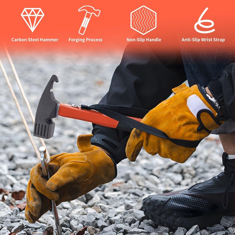 Camping Hammer Tent Puller - Fixed Belt Tent Camping Hammer