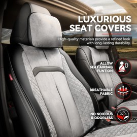 Auto Dynasty Voris Series Car Seat Covers Full Set, Seat Covers for Cars, Full Car Seat Covers Seats, Universal for Most Car SUV Truck, Airbag Compatible, Gray Leather