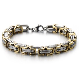 COOLSTEELANDBEYOND New Masculine Style Stainless Steel Mens Braided Link Bracelet Silver Gold Two-Tone Polished