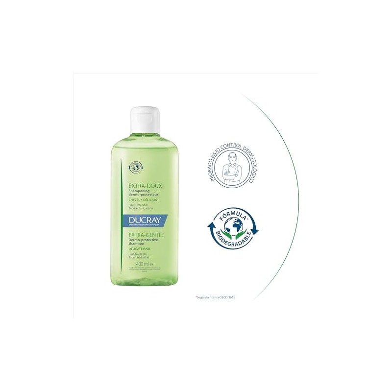 DUCRAY, Extra Suave, Shampoo de Uso Diario, Fórmula Biodegradable, Para