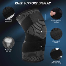 Ruilala Knee Support Adjustable Knee Brace 1 Pack Anti Slip Compression Knee Sleeve for Men Women for Meniscus Tear, Arthritis, Tendinitis, Ligament Injury, Weight Lifting, Sports (Black, Large)