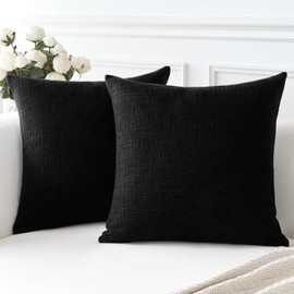 Artscope Black Cushion Covers Set of 2 Linen Decorative Square Pillowcases Pillow Covers 55x55cm for Home Decor Sofa Bedroom Car (Black, 22x22)