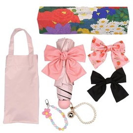 Baestappy Pink Bow Umbrella,Mini Compact Windproof Folding Umbrella for Rain Wind, Portable UV Shade Sun Umbrella for Women teen