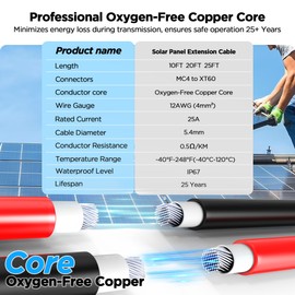 Mc4 to xt60 Connector Solar Charge Cable(20FT), 12AWG Pure Copper Solar Panel Mc4 to XT60 Extension Adapter Cable, Waterproof Connectors, for Solar Panel to Battery, RV, Portable Power Station