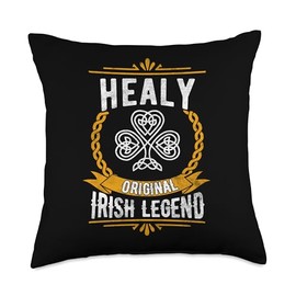Healy Irish Legend Vintage Shamrock Family Name Throw Pillow
