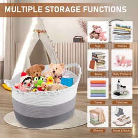 Cotton Rope Storage Basket, Rectangle Woven Baskets with Handles for Shelves, Home Organizer Storage Bins Cubes, Toy Laundry Towel Basket for Living Room Bathroom, 15x10x9.5 Inches, Pack of 2