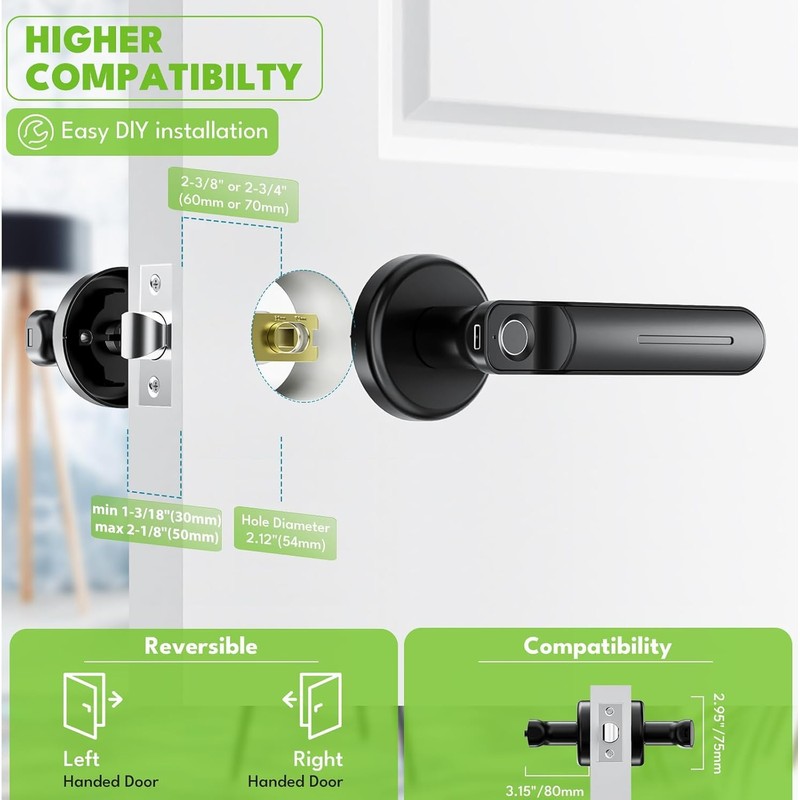 Zengtumy Keyless Entry Door Lock with Fingerprint/Key-Smart Door Lock for