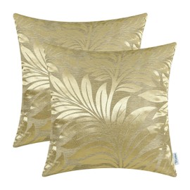CaliTime Pack of 2 Throw Pillow Covers Cases for Couch Sofa Home Decor Shining & Dull Contrast Tropical Fern Leaf 18 X 18 Inches Gold