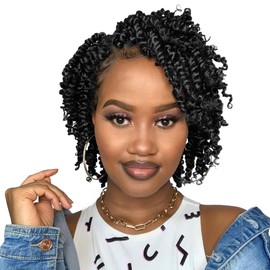 Niseyo 6 Inch Passion Twist Hair Pre-twisted 8 Packs Pre-looped Crochet Passion Twist Crochet Hair Short Braids (2#/Off Black)