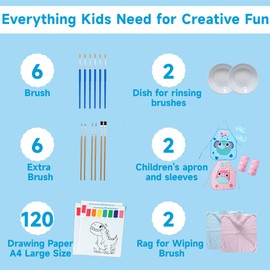 LittleTakes 5 Pack 120 Pcs Paint Water Books Set for Toddlers, Mess Free Watercolor Painting Set for Kids Ages 3 4 5 6 7 8, with 12 Brushes, Dish, Rag, Apron and Sleeves Gifts Girls Boys Students1