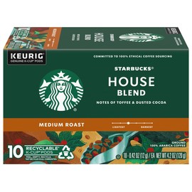 Starbucks Coffee K-Cup Pods, House Blend, Medium Roast Coffee, Notes of Toffee & Dusted Cocoa, Keurig Genuine K-Cup Pods, 10 CT K-Cups/Box (Pack of 3 Boxes)