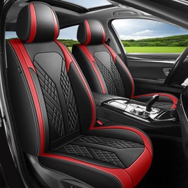 JIAMAOXIN Front Seat Covers Fit for Kia K5 2021-2026 Waterproof Faux Leather Car Seat Cover Compatible with Airbag(2PCS Front, Black&Red)