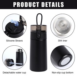 Risipu Small Water Bottle 150ml with Straw – Mini Thermos Flask for Hot and Cold Drinks, One-Hand Open, Leak-Proof Lid, Stainless Steel, Portable for Coffee, Milk, Juice (Black)