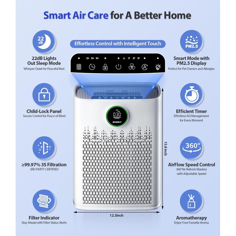 Genuine ECOSELF HAP603 Air Purifier Replacement Filter, 3-in-1 H13 True