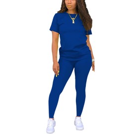 Mrskoala Women Two Piece Outfits Summer Sweatsuits Matching Jogger Sets Loungewear Tracksuit Blue XXL
