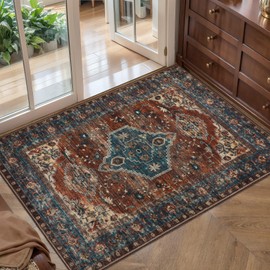 Tangsoo Washable Entryway Rugs 2x3 Vintage Non Slip Small Area Rug, Indoor Front Door Rug, Print Distressed Door Mat Indoor Entrance Soft Low Pile Throw Rug for Entry Kitchen Bedroom Bathroom