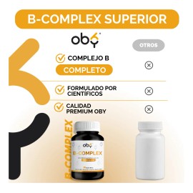 Complejo B Completo  Vitamina B12, B1, B2, B3, B5, B6, B7, B9  Oby Complex-B Vitaminas B Pura Y Sin Rellenos  Vitaminas Mujer y Hombre 60 Cpsulas     