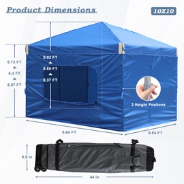 Aoodor 10x10 FT Pop-Up Canopy Tent with Roller Bag and Curtain - Portable Instant Shade, Sturdy Iron Frame, Water-Resistant 210D Oxford Fabric, UV Protection, Ideal for Camping and Outdoor Events