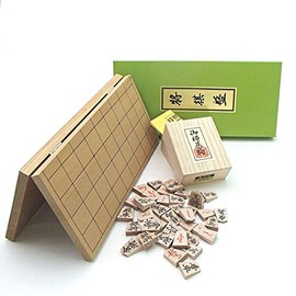 Wooden Shogi Board Set, Shinkura No. 5 Folding Shogi Board and Wooden Maple Push Pieces Red (4 Large Calligraphy Rishike) in Paulownia Box