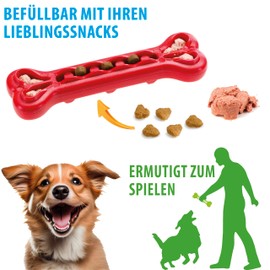 Ferplast Hunde Spielzeug, Knochen Futterspender, Trockenfutter Hund Leckerli, aus Strapazierfähigem Material, Fleischgeschmack, für die Zahnhygiene, Smile Hundeknochen, Hundespielzeug, Rot