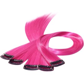 Beauty7 Braiding Hair Extensions Clips Synthetic Fiber Hair Extensions Straight Hairpieces Braid Hair Clips Braiding For Hair Extension for Girls Women 50cm/20inch 5 Pcs Hair Accessories Rose Red