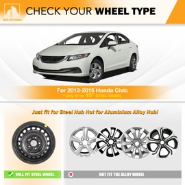 WOLFSTORM 1PC 15" Hubcap for Honda Civic 2013-2015 Steel Wheel, Single R15 Car Hubcaps Snap On Installation 15 Inch Wheel Rim Cover, Silver