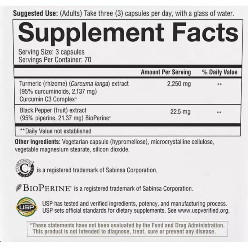 youtheory Turmeric 2250mg Extra Strength Formula 210 Capsules