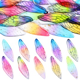 Sosation 60 Pcs Butterfly Wing Charms Bulk Dragonfly Wing Charm Insects Colorful Wing Resin Pendants Transparent Butterfly Wing Hanging Charms with Gold Foil for Jewelry Crafts Making DIY Earring