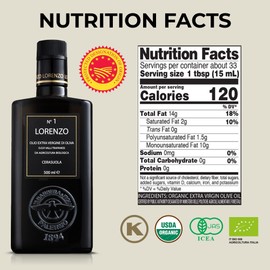 Barbera Lorenzo N° 1 Organic Extra Virgin Olive Oil PDO Valli Trapanesi, 16.9 fl oz | Premium Sicilian EVOO from Organic Cerasuola Olives | Bold Fruity Flavor & Cold-Pressed Quality