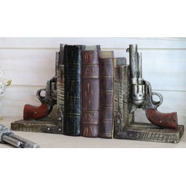 Ebros Gift Rustic Western Wild West Double Revolvers Six Shooter Pistols Decorative Bookends Figurine Set Country Cowboy US Marshall Sherriff Accent Sculptures