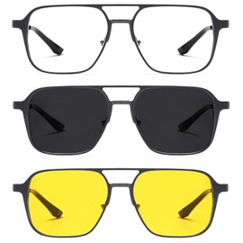 TEAPLMTT Magnetic Clip On Polarized Sunglasses for Men Duble Brige Square Night Driving Al-Mg Eyeglasses(Gunmetal)