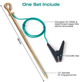 CYANTEKOMS Portable Ground Rod with 4ft 12AWG UL Listed Grounding Wire with Crocodile Clip,Great for Electric Fences,Antennas,Generator (Grounding Rod with 4ft Wire)