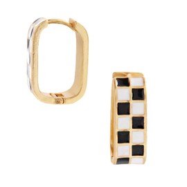 Ckeureri Gold Checkered Oval Hoop Earrings Sterling Silver Ear Posts Hypoallergenic French Unique Earrings for Womens Girl, Real Gold Plating, No Gemstone