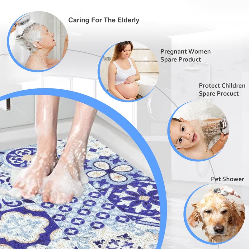 Non-Slip Shower Mats Square, Soft Comfort Textured PVC Loofah Bathroom