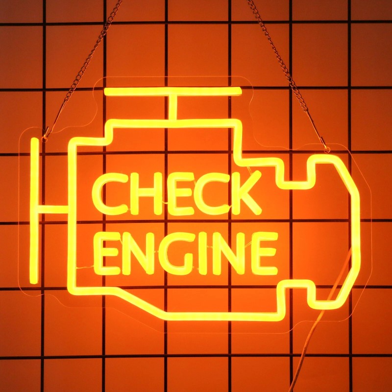 Check Engine Neon Light Sign, Garage LED Light Decor, Dimmable