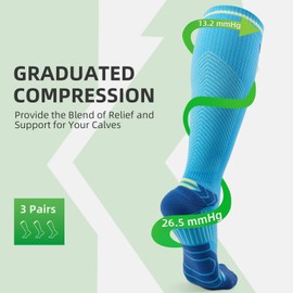 WAKEFEET Medical Compression Socks Men Women 3 Pairs, Compression Socks 20-30 mmHg Sports, Running, Fitness Flight