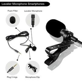 Lavalier Lapel Microphone 3.5mm- Clip-on Lapel Mic -Omnidirectional Mic for Recording Podcast Vlogging-Collar Mic Compatible With PC Laptop Android Computer