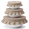Hushee 3 Pcs Brown Gingham Bowl Covers with Ruffle for