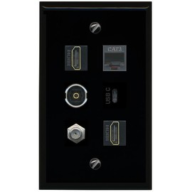 RiteAV Coax 2 HDMI Phone TOSLINK USBC Flat/Solid Wall Plate [Black]