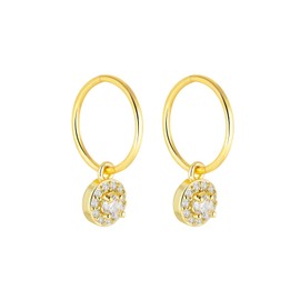 Serenity Sleepers 24K Gold Plated 925 Solid Sterling Silver Sleeper Huggie Hoop Charm Earrings For Women | Round Micro Pave | Dainty Zirconia Earrings - Mini Round Pave Hoops