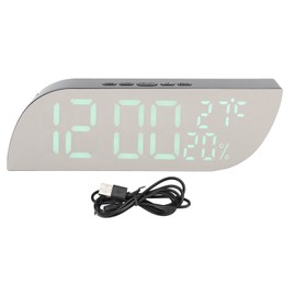 Digital Alarm Clock Multifunction Innovative Silent Temperature Humidity LED Mirror Desk Clock for Indoor Home Bedroom Office DC5V Green Light