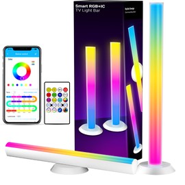 TJOY Smart LED Light Bars, RGB TV Backlight with Music Sync, Bluetooth LED Table Desk Light Bar, Game Lights with Scene Modes, Ambient Lighting for PC, Gaming, Pictures, Room Decoration, 2pack(White)
