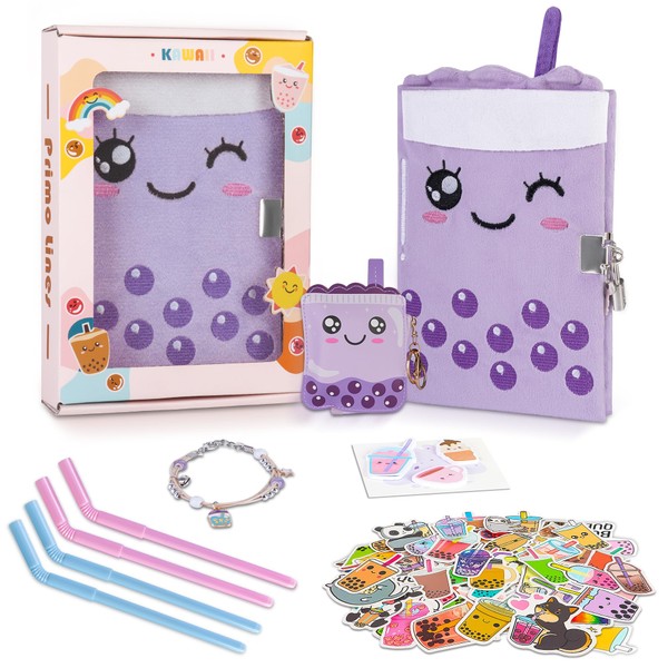 Gift Kit for Girls, Diary with Lock and Key,Boba Tea