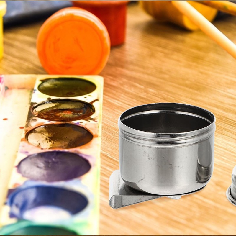BESPORTBLE 2pcs Oil Painting Palette Cup with Lid Stainless Steel